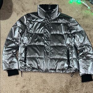 Lou & Grey Shiny Silver Puffer Jacket